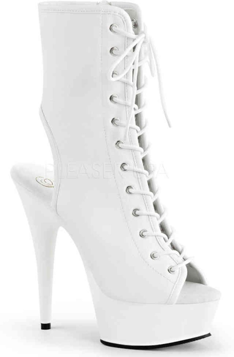 EU 36 = US 6 | DELIGHT-1016 | 6 Heel, 1 3/4 PF Open Toe/Back Lace-Up Bootie, Side Zip